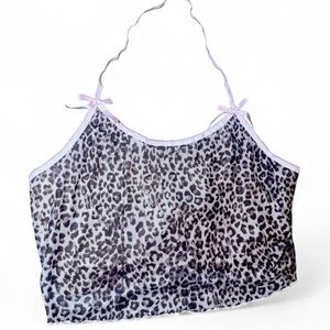 Cheetah Print Mesh Halter Crop Top with Pink Bow Detail